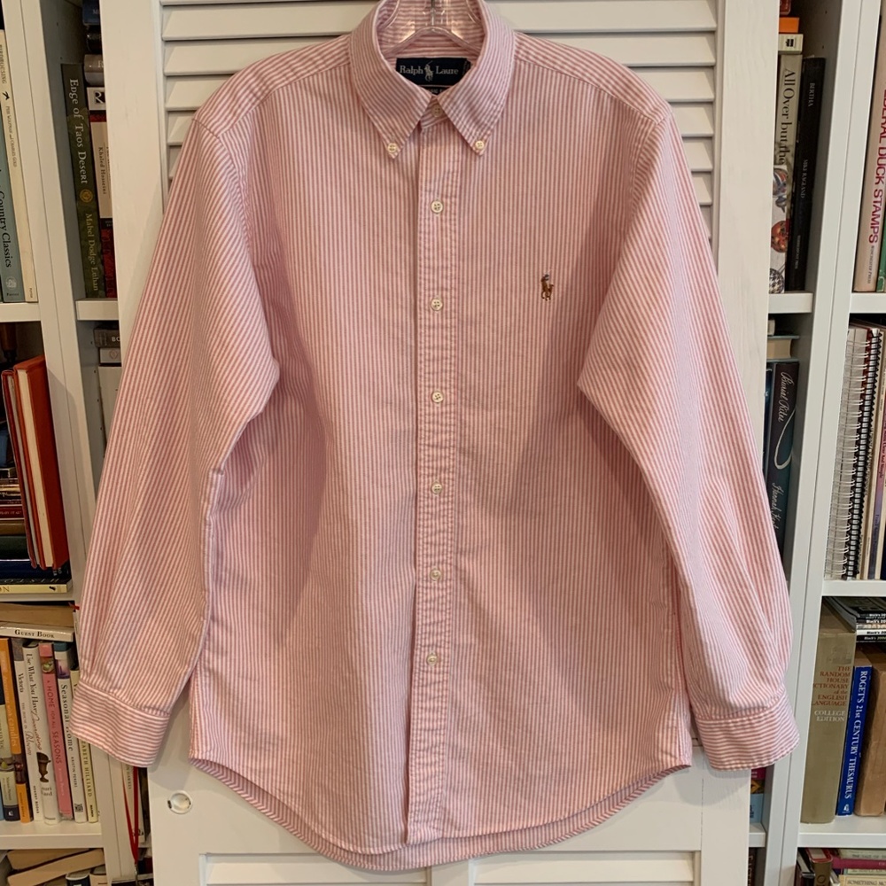 Ralph Lauren Pink White Striped Cotton Classic Fit Long Sleeve Shirt 15/32-33 - Picture 8 of 9